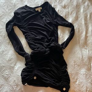 Black Ruched Long Sleeve Bodycon Dress